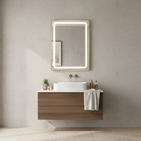 Espejo Vertical Lumax Suleban c/marco y luz 90x70cm Dorado