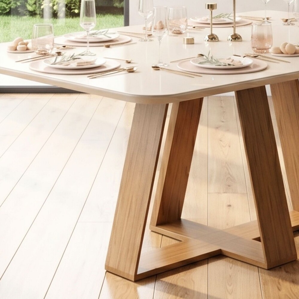 Juego De Comedor - 6 Sillas + Mesa Vidrio - Celeste Blanco / Blanco