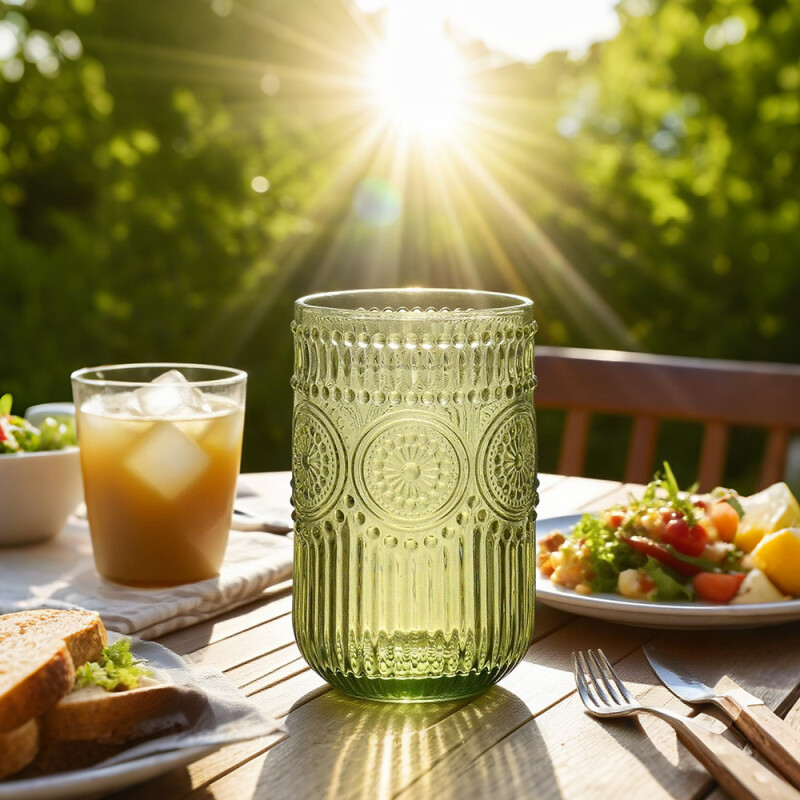 Vaso de Vidrio Labrado Largo Set 6 Unidades Verde