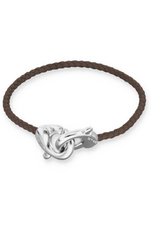 PULSERA DE CUERO MARRÓN CON MOSQUETÓN ENTRELAZADO BAÑADO EN PLATA Pulsera
