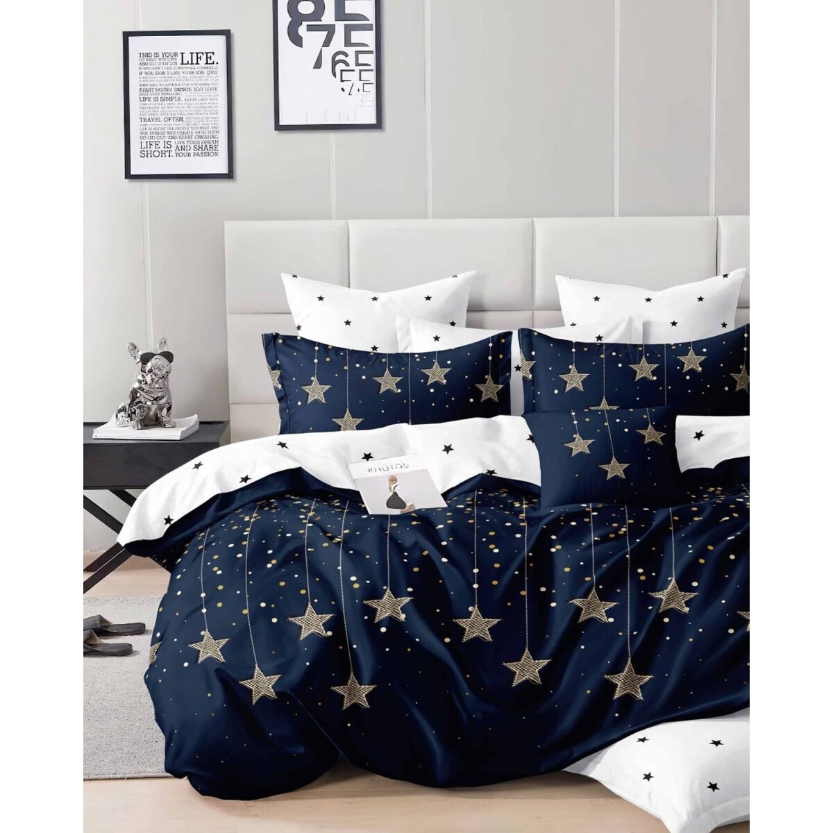 Manta Cotton Flor Glamour 2 plazas sommier 2.25 x 2.45mts con porta almohadas y almohadón - 831 