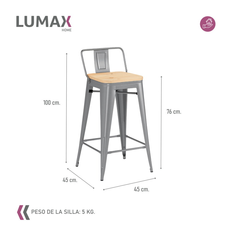 Taburete con respaldo Tolix en metal con asiento de madera Gris