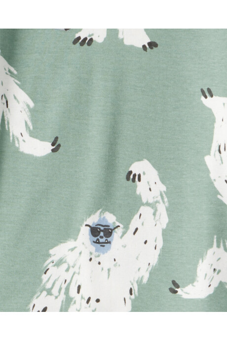 Pijama cuatro piezas de algodón, dos remeras manga larga y dos pantalones, diseño Yeti Sin color