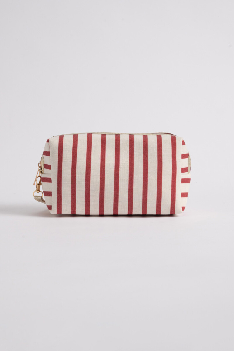 Necessaire de tela a rayas Crudo Y Rojo