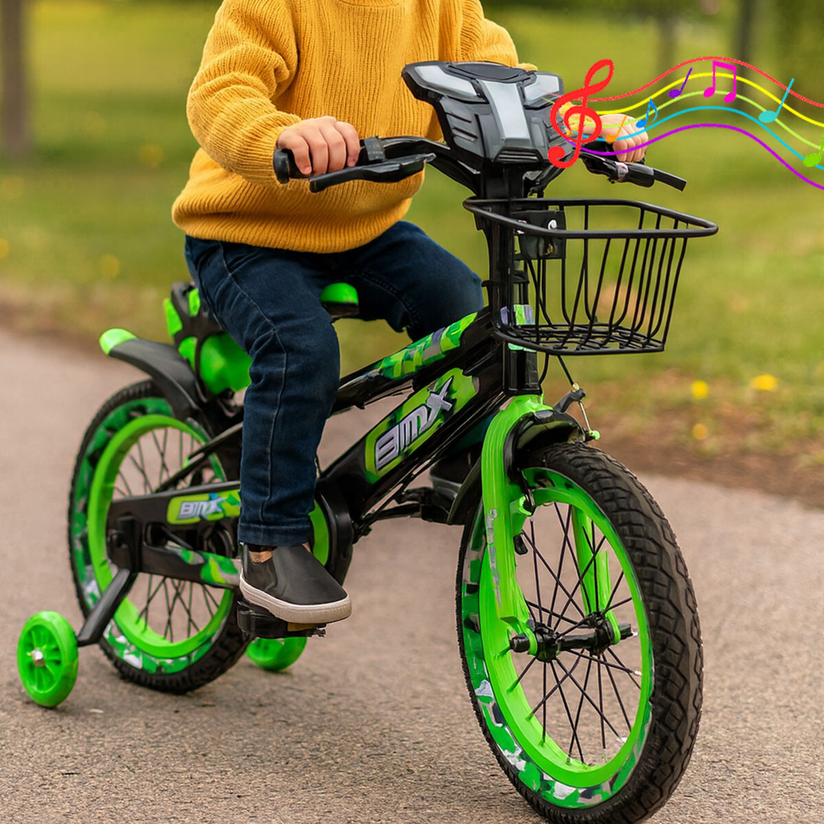 Bicicleta BMX con música y luz Rodado 12 - Verde 