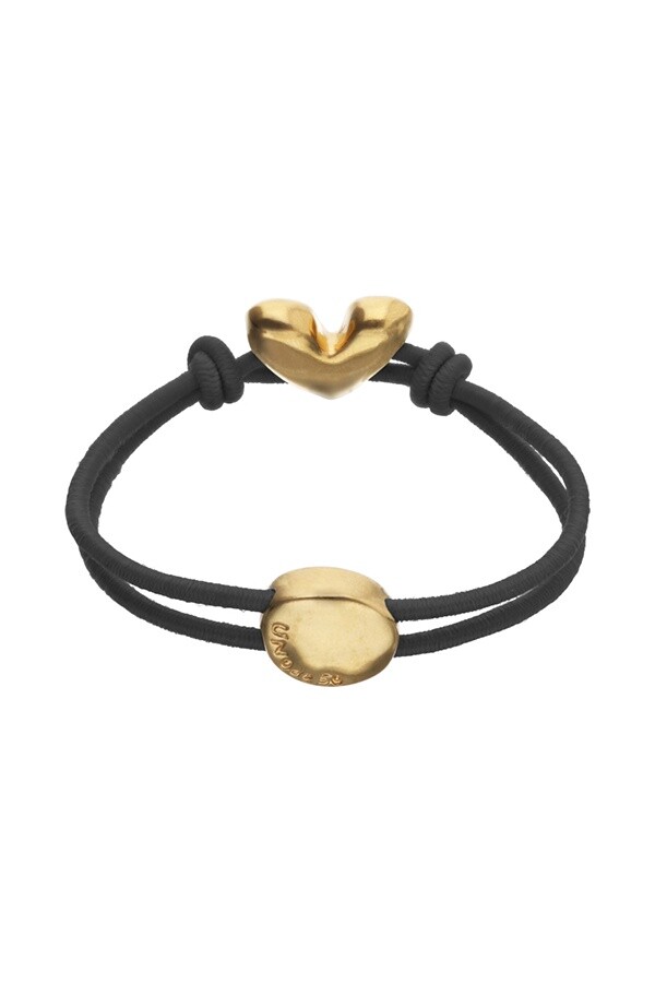 PULSERA DE HILO ELÁSTICO NEGRO CON CORAZÓN BAÑADO EN ORO 18K Pulsera