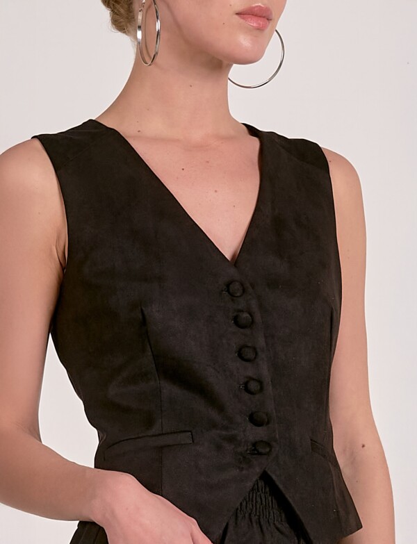 Chaleco Suede Botones NEGRO