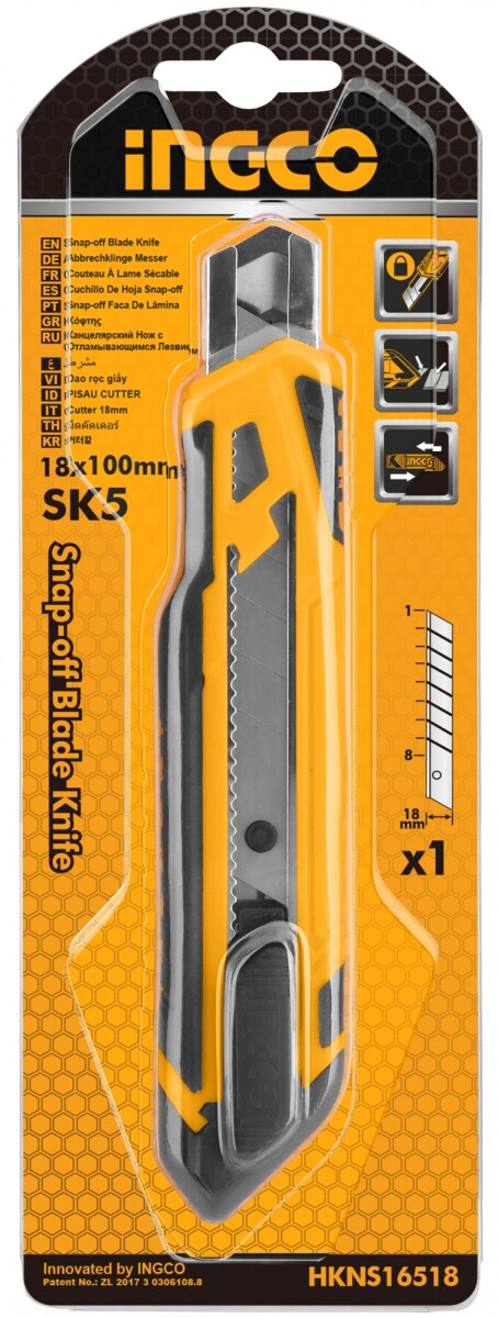 TRINCHETA 18 MM INGCO HKNS16518 CON 1 HOJA MATERIAL SK5 SOFT GRIP 