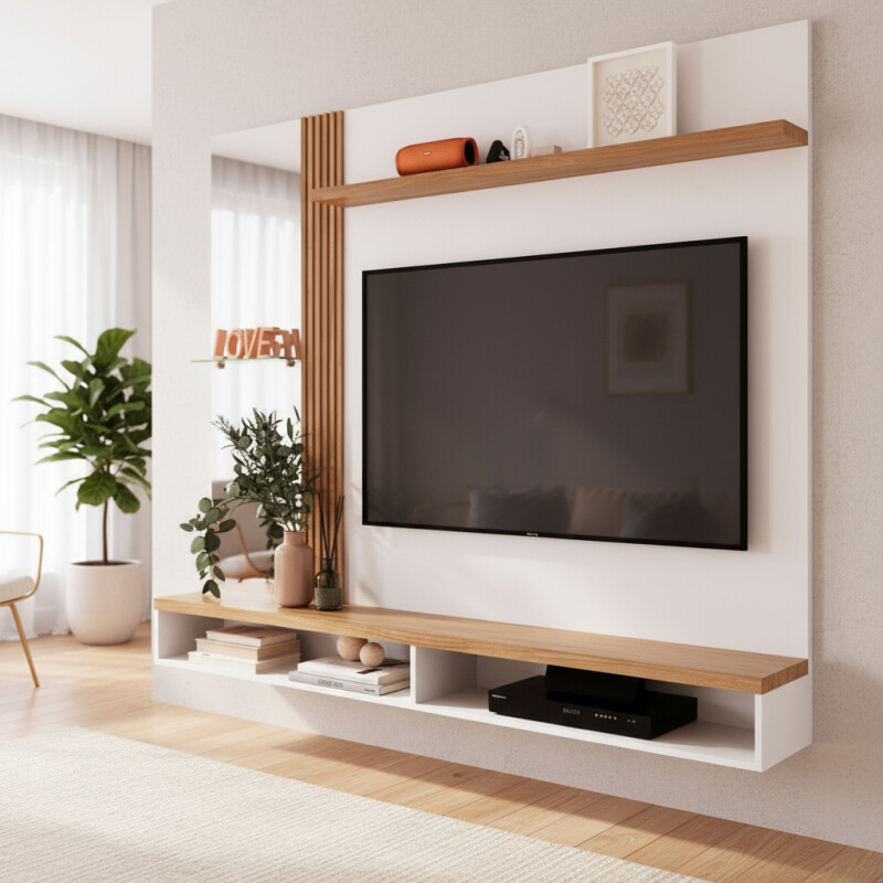 Rack Modular Para Tv Led En Mdp 15mm Hasta 55'' Color Blanco/nogal Rack Modular Para Tv Led En Mdp 15mm Hasta 55'' Color Blanco/nogal