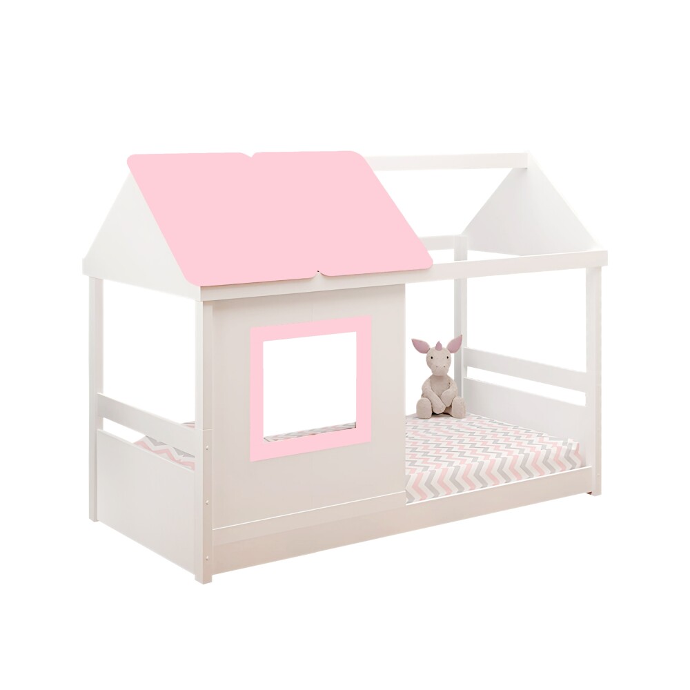 Cama Casita 1 Plaza - Tota B137 Blanco/Rosa