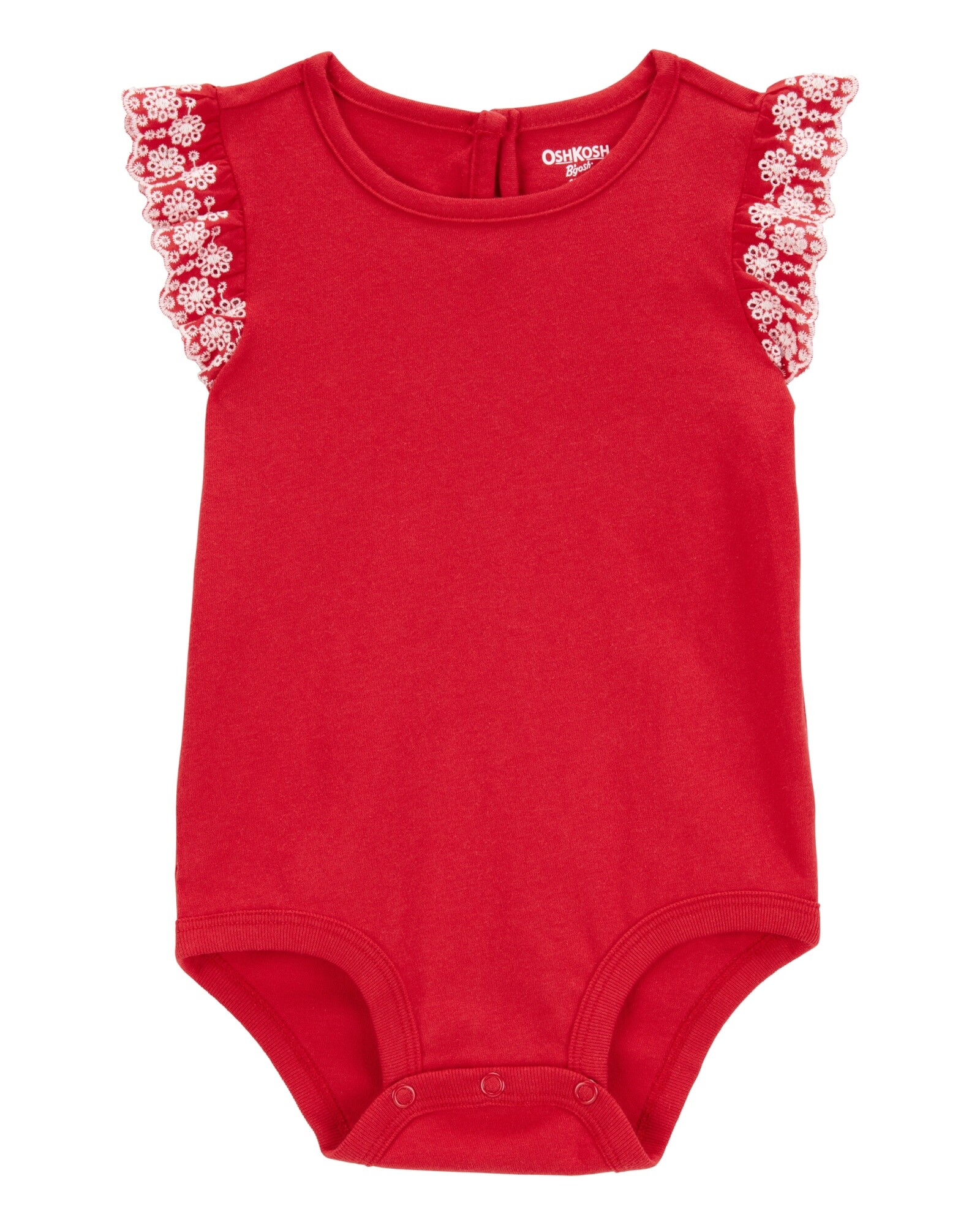 Body de algodón, con mangas bordadas, rojo Sin color