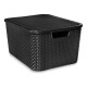 Caja Cesto Canasto Organizador Rattan 40lts Tapa - Grande Negro