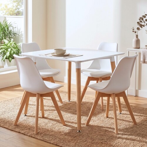Juego de Comedor 4 Sillas Eames Cuadrada 80 Blanco