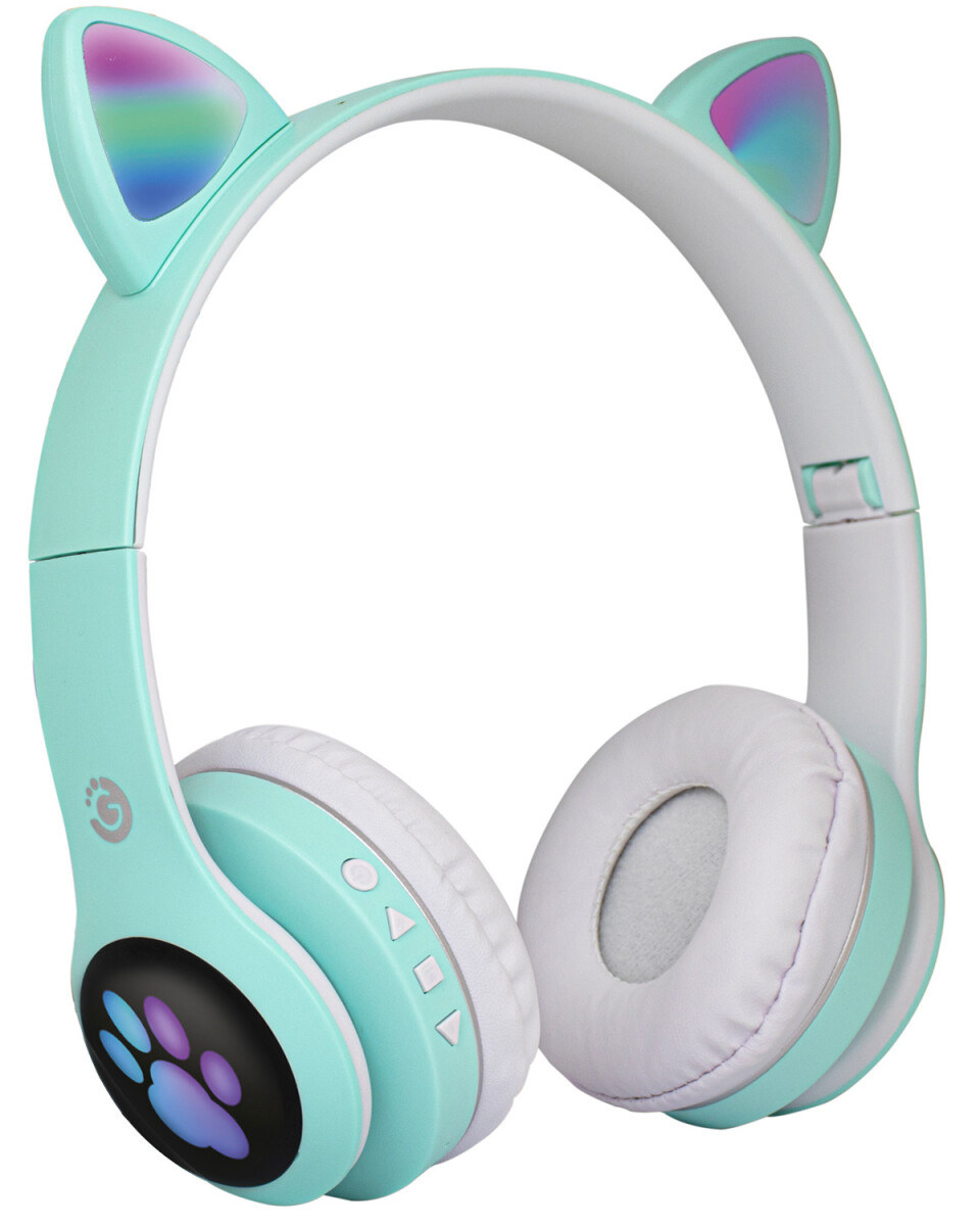 Auriculares Bluetooth infantiles diseño gato Goldtech Catbass RGB - Verde 