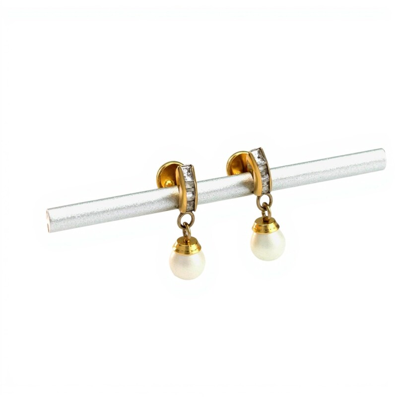 Caravanas Perlas y Zirconias - Oro bajo - Perla de río y zirconia- CA8224 conperla