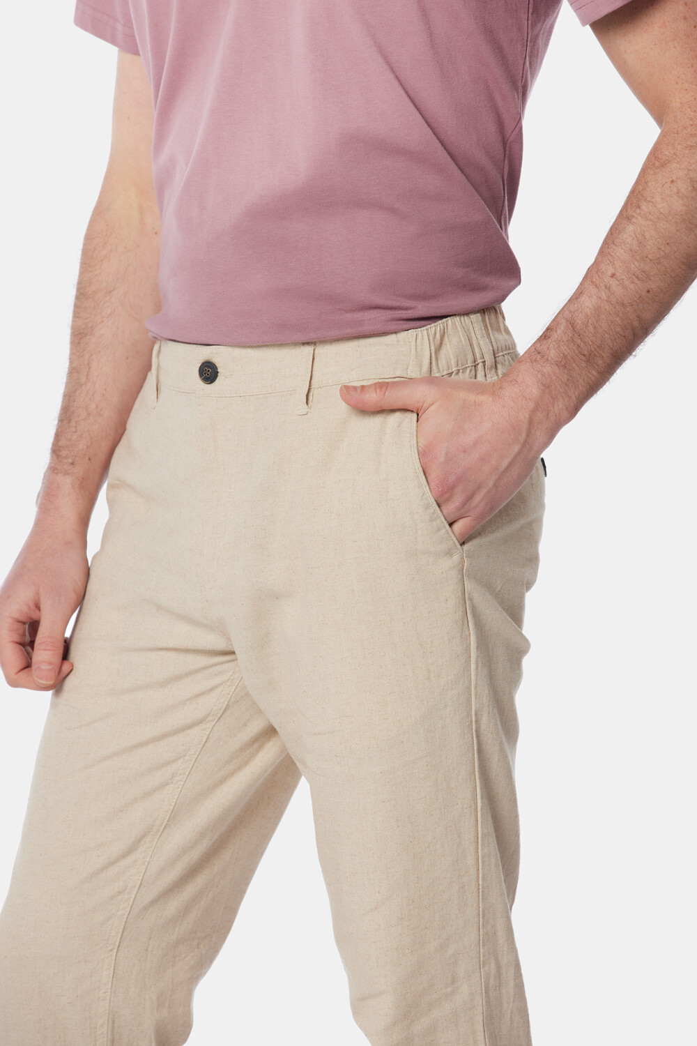 PANTALÓN DE LINO CON CINTURA ELASTIZADA Beige