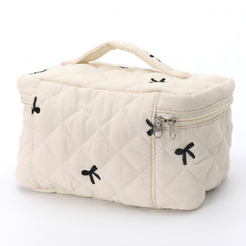 NECESER DE ALGODÓN ACOLCHADO CON LAZO BORDADO - BEIGE NECESER DE ALGODÓN ACOLCHADO CON LAZO BORDADO - BEIGE