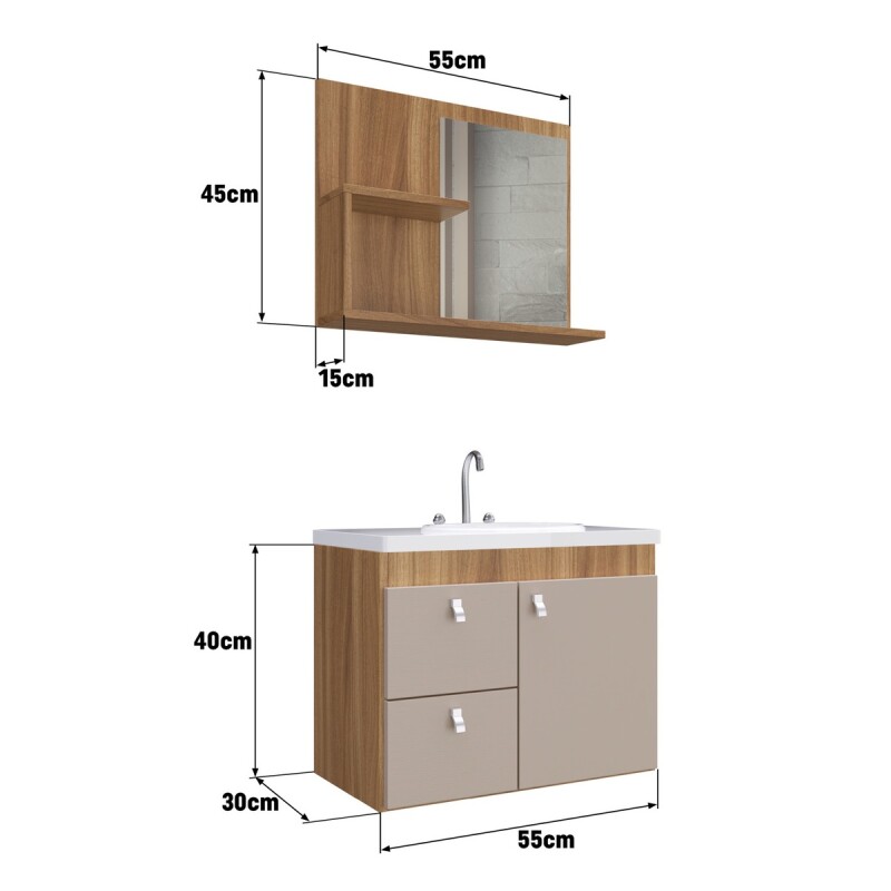 Mueble Baño Luna + Bacha + Espejo Premium 15mm NOGAL CINAMON Mueble Baño Luna + Bacha + Espejo Premium 15mm Nogal Cinamon