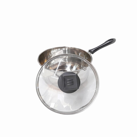 Olla de acero con tapa de vidrio y mango 18cm Olla De Acero Con Tapa De Vidrio Y Mango 18cm