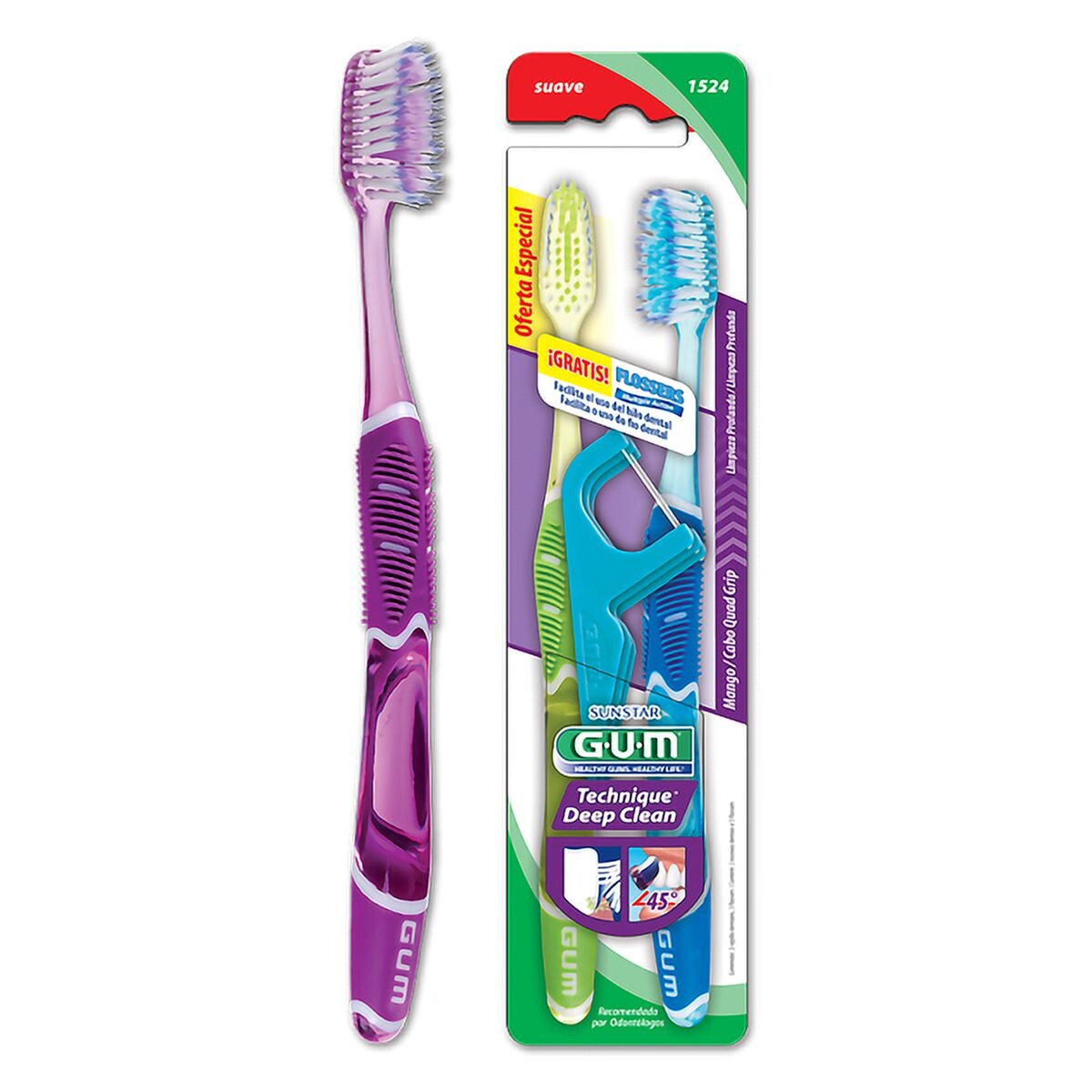 GUM CEPILLO DIENT DEEP CLEAM+FLOSSER KIT 
