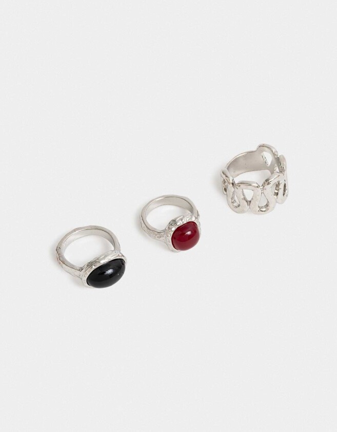 Sets Anillos Piedra Set Anillos De Resina - Plateado