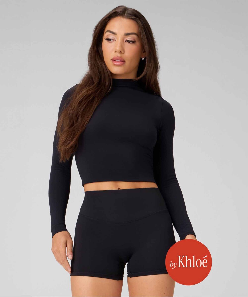 Polo Manga Larga Seamless Long-Sleeve Essential Tee Mujer - Black 