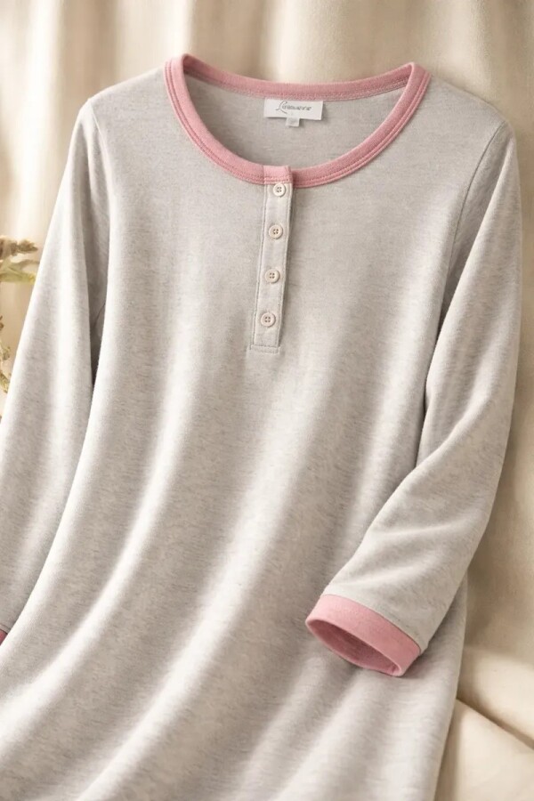 Camisón en Lanilla con Botones Beige