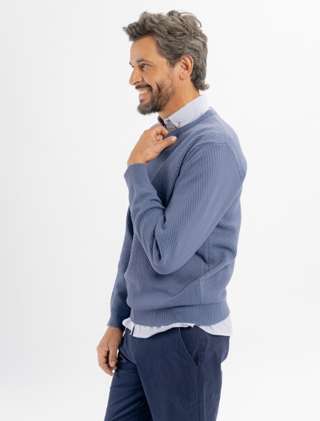 Buzo tejido panal azul piedra