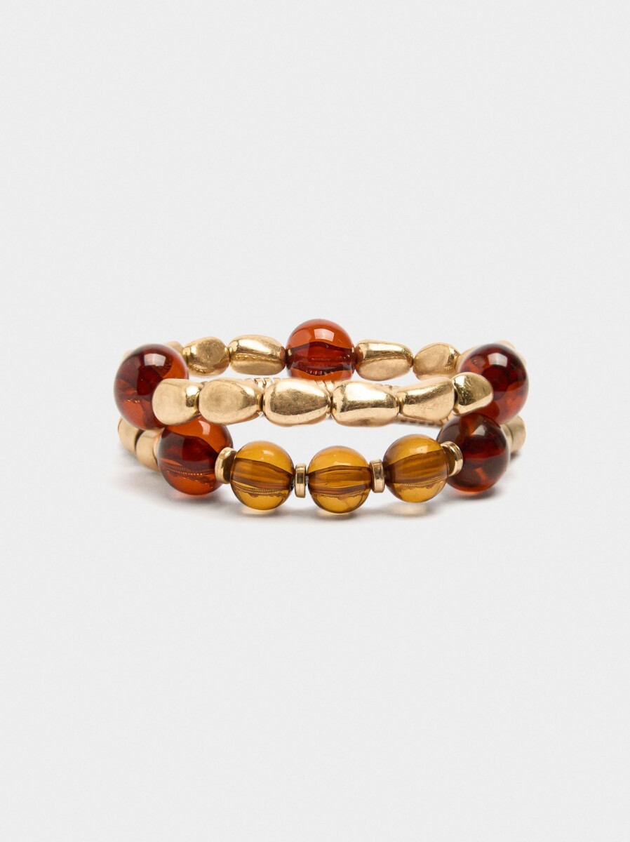 Set De Pulseras Elásticas Con Resina - marron 