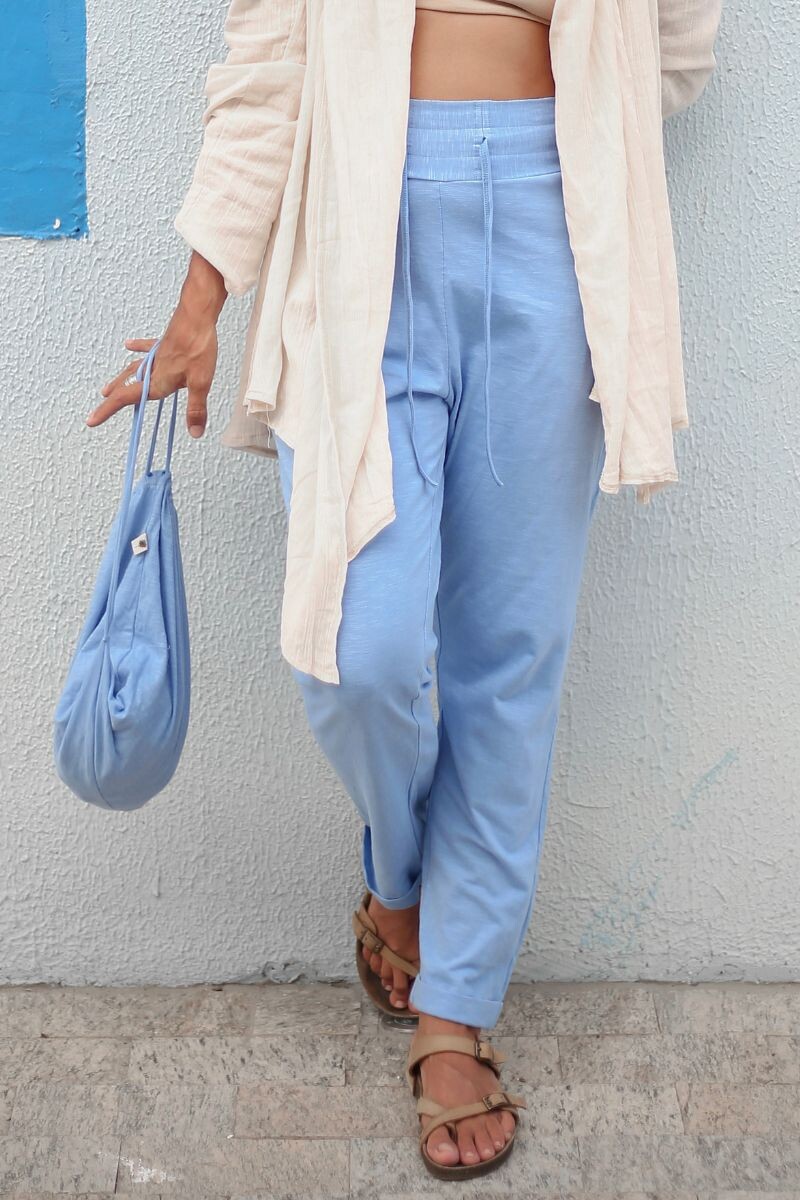 Pantalón chupin bambú Celeste