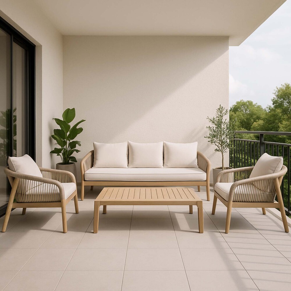 SET DE LIVING MADERA-ACACIA NATURAL-BEIGE CAMEO