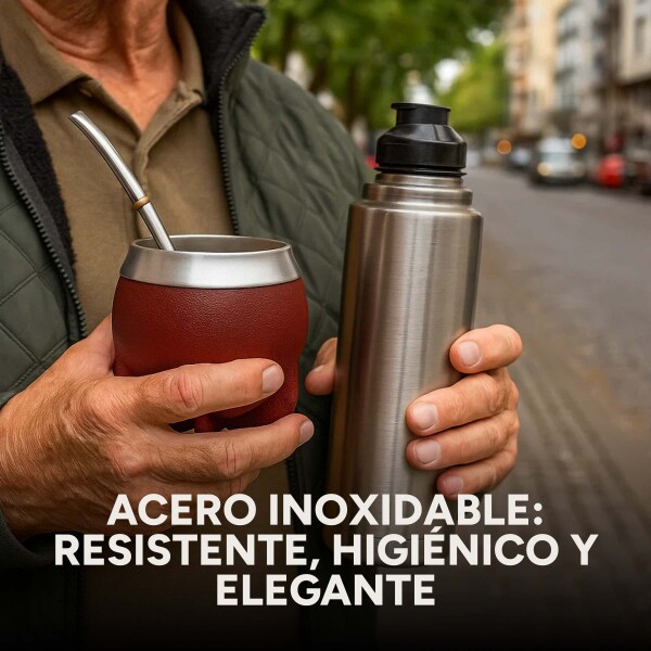 Mate Clásico de Acero Inoxidable Diseño Clásico Duradero Color Bordo