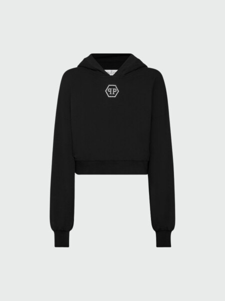PHILIPP PLEIN - Sudadera corta c/capucha Cristales Hexágono Negro