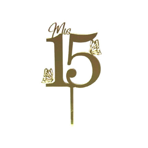 Topper Laser Mis 15 Mariposas Dorado Topper Laser Mis 15 Mariposas Dorado