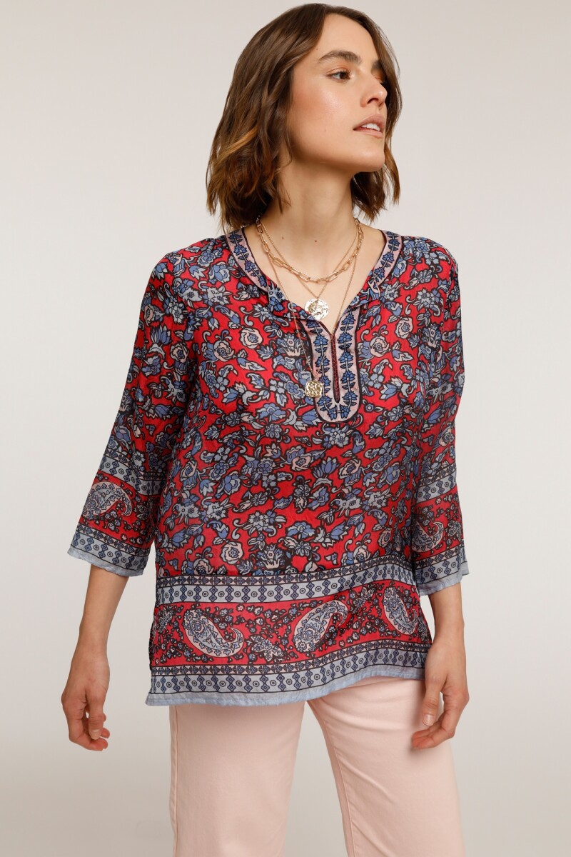 Blusa de seda estampada fucsia