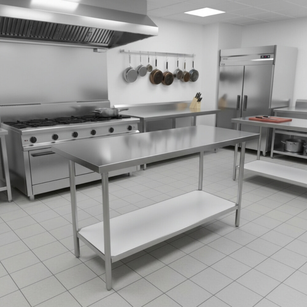 Mesada de Trabajo con Borde 140 cm Acero Inoxidable Mesada de Trabajo con Borde 140 cm Acero Inoxidable