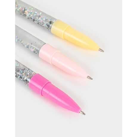 Set De 3 Lapiceras Con Líquido En Estuche De Pvc Estampado Combinacion Multicolor