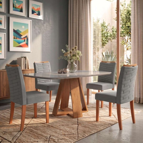 Juego De Comedor 4 Sillas + Mesa Tapa De Vidrio Celeste Gris / Gris