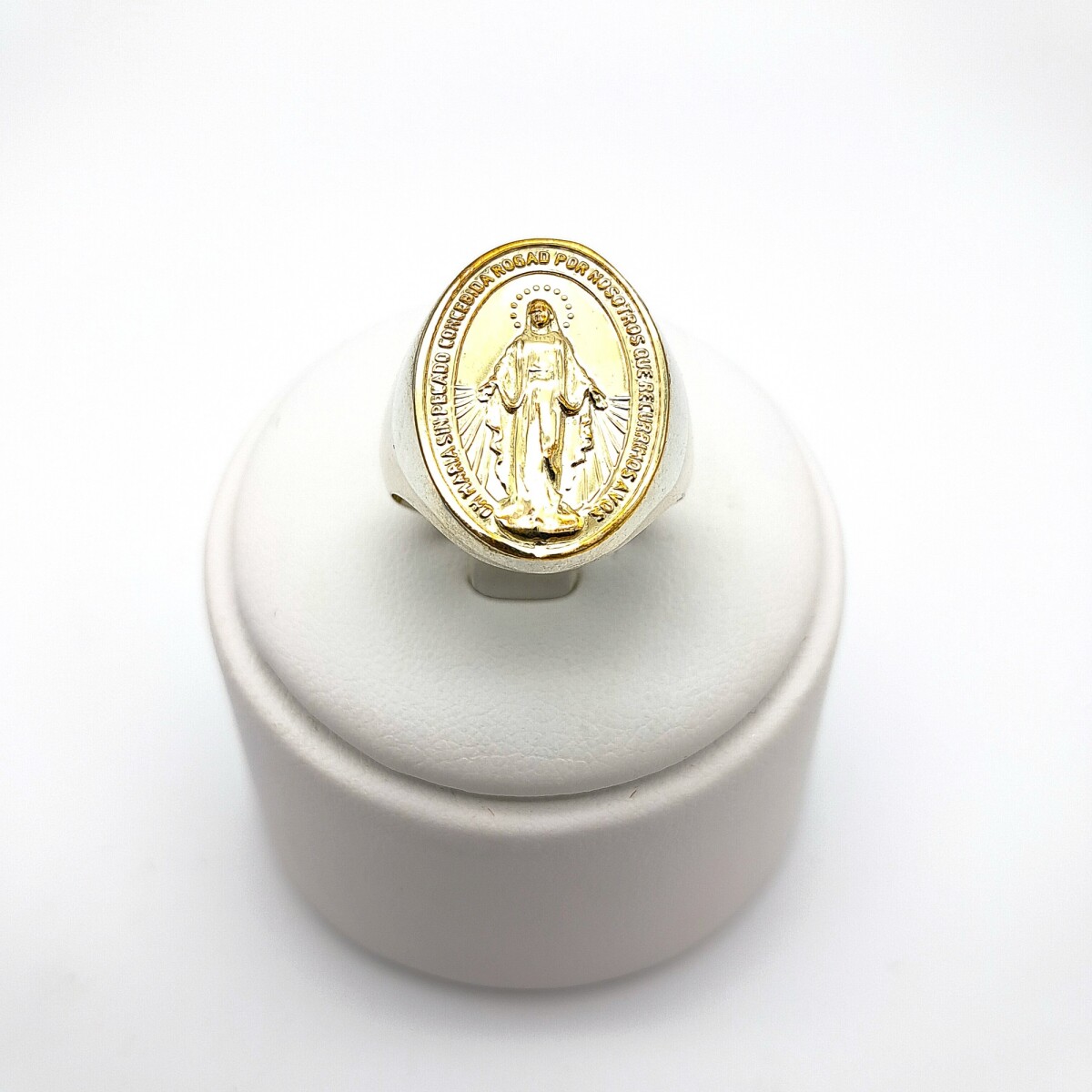 Anillo religioso de plata 925 y double en oro 18 ktes, MILAGROSA. 