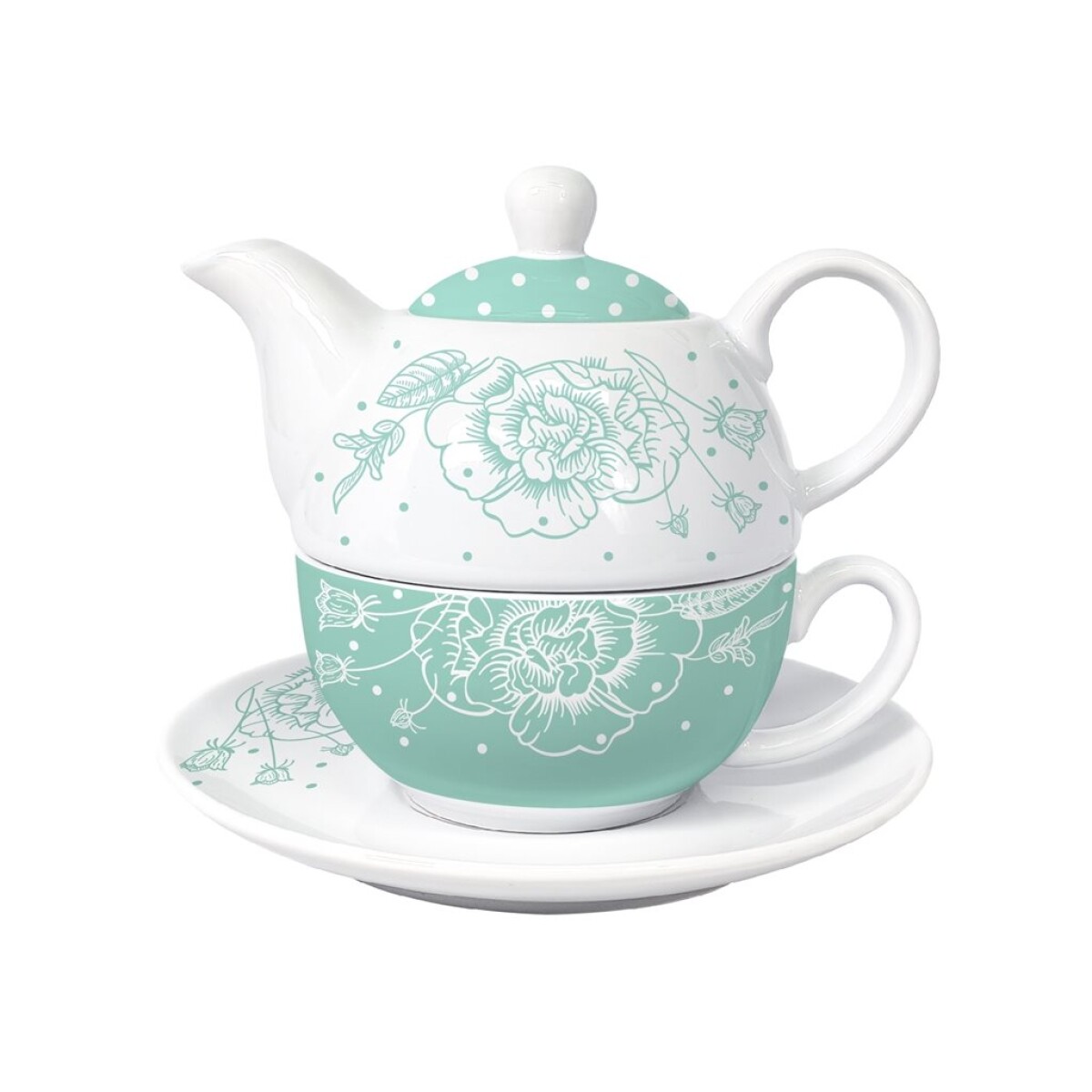 TEA FOR ONE 275ML+400ML FLORES VERDE AGUA 