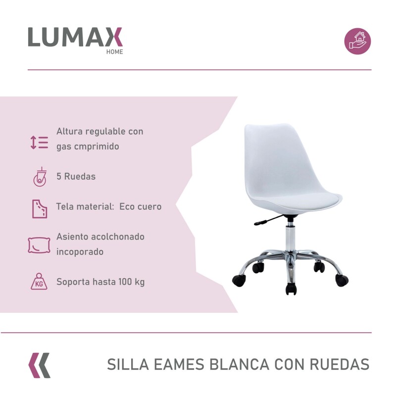 Silla Eames para oficina con rueditas y altura ajustable Blanco