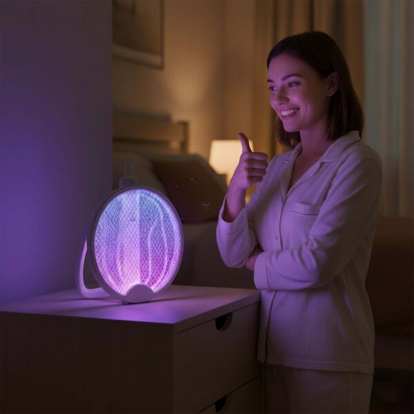 Raqueta Eléctrica Mata Mosquitos Insectos Recargable 2 En 1 Color Blanco