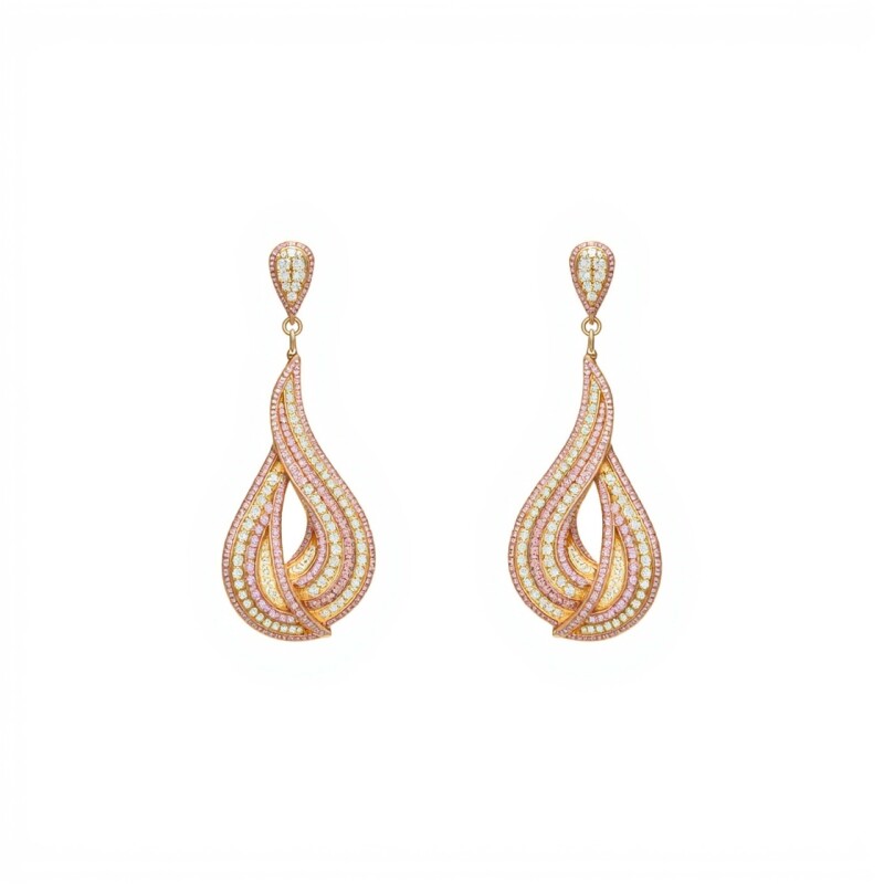 Caravanas gota irregular colores - Plata 925 rodinada con una micra de oro rosa - zirconia - CA8464 conpiedra