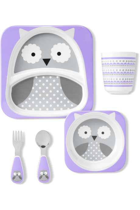 Set bowl, plato con división, vaso y cubiertos diseño búho 0