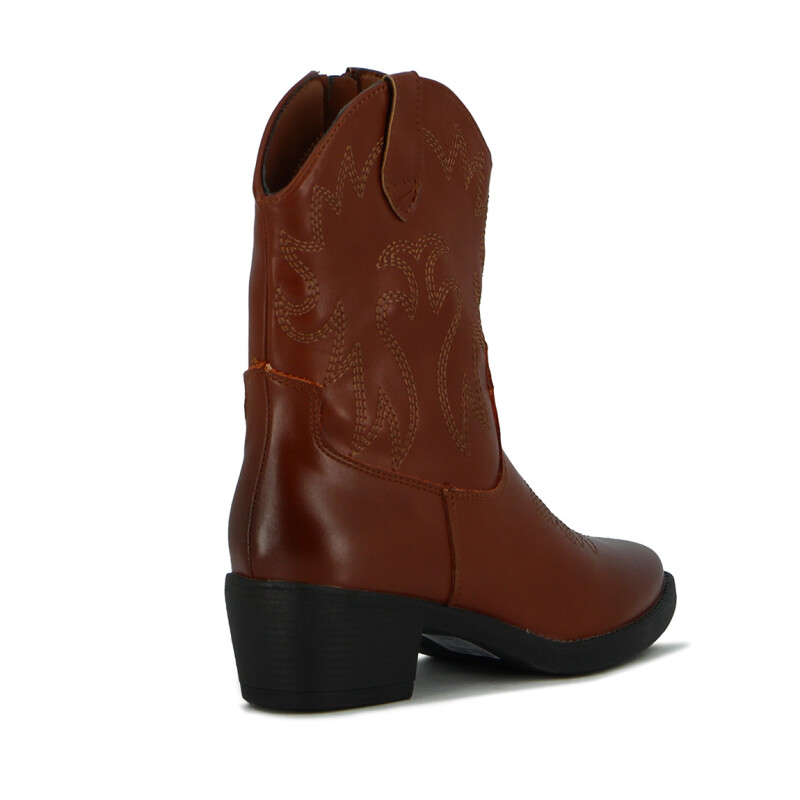 Darkness Bota De Dama Tejana Detalle Bordado Caña Baja Taco Cuadrado - Tan Tan