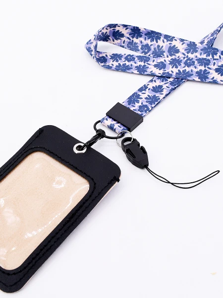 LLAVERO PORTA TARJETA CON CINTA HOJAS BEIGE