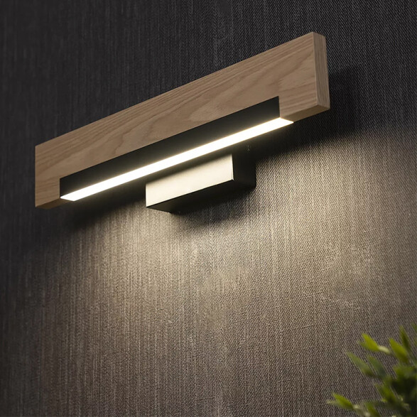 Aplique pared LED negro/madera cálida 9,6W CAMACHO EG0863