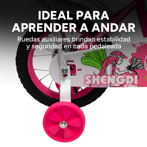Bicicleta infantil Shengdi Rod 12 Canasto Parrilla Rueditas Color Rosa Oscuro