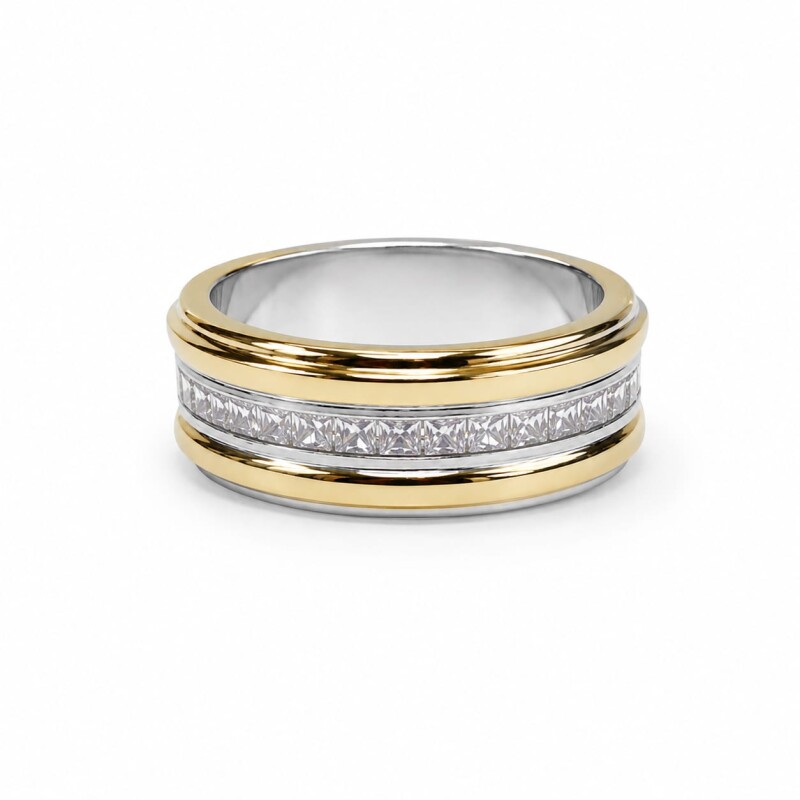 Anillo plata y lamina de oro con zirconias en riel Anillo plata y lamina de oro con zirconias en riel