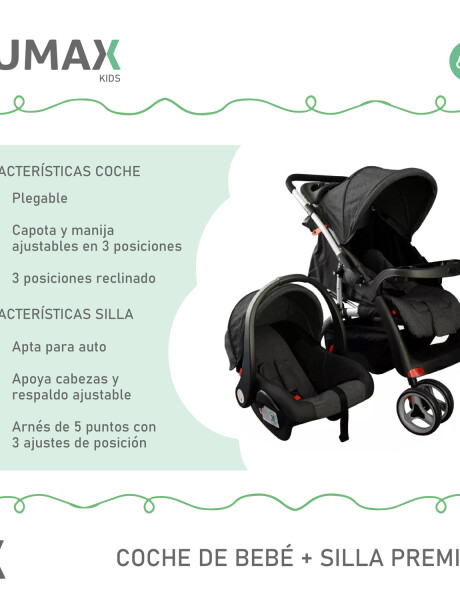 Coche de bebé Premium Lumax con asiento para auto Negro